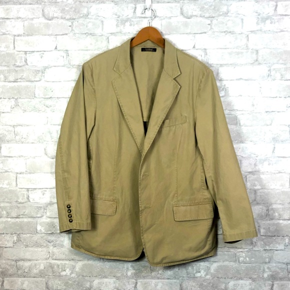 LL Bean Khaki Cotton Sport Coat 42R Tan Cotton Two Button Blazer - Picture 15 of 15